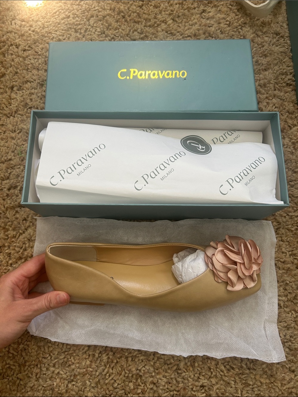 C. Paravano Flower Ballerina Flats (Eva) in Latte